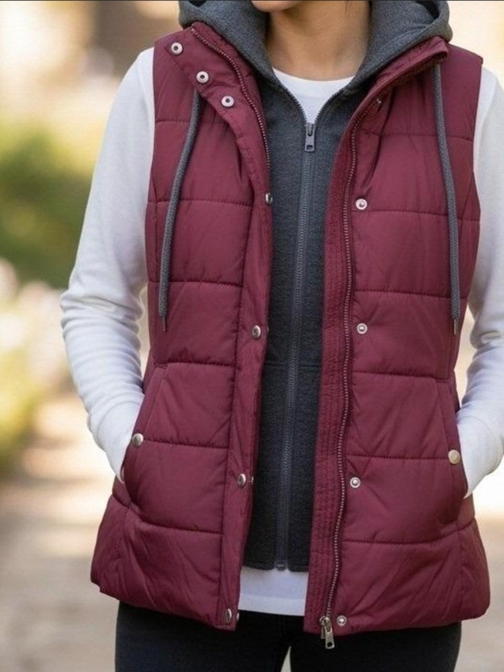 Arizona Jean Company Quilted Hooded Vest in Wine